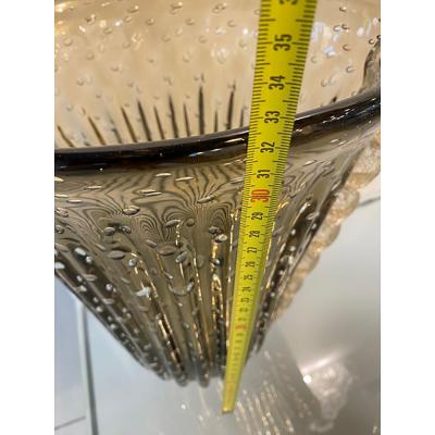  SimoEng Murano Style Glass Gray Vase With Gold and Bubble Air