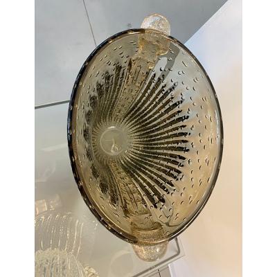  SimoEng Murano Style Glass Gray Vase With Gold and Bubble Air