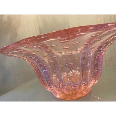  SimoEng Murano Style Glass Pink Vase With Gold and Bubble Air Round Shape