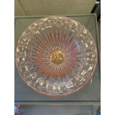  SimoEng Murano Style Glass Pink Vase With Gold and Bubble Air Round Shape