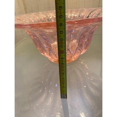  SimoEng Murano Style Glass Pink Vase With Gold and Bubble Air Round Shape