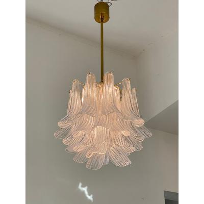  SimoEng Murano Style Glass Sella Chandelier With Gold 24k Metal Frame in Mazzega Style