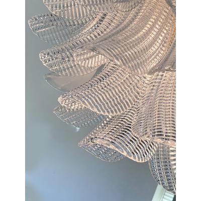  SimoEng Murano Style Glass Sella Chandelier With Gold 24k Metal Frame in Mazzega Style