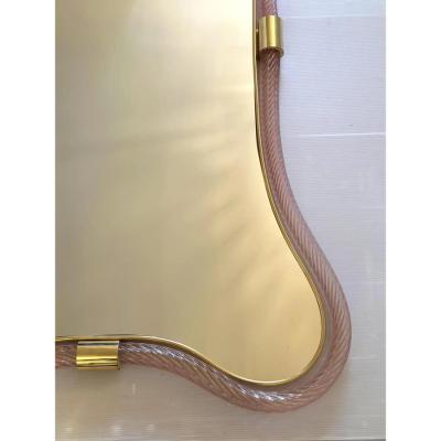  SimoEng Murano Style Scenographic Torchon Glass Designer Mirror Simoeng Pink and Gold