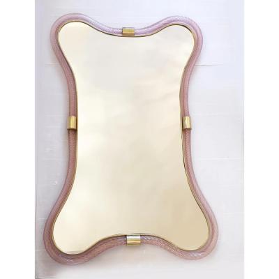  SimoEng Murano Style Scenographic Torchon Glass Designer Mirror Simoeng Pink and Gold