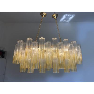  SimoEng Oval Vanished Clear Amber Tronchi Murano Glass Chandelier in Venini Style