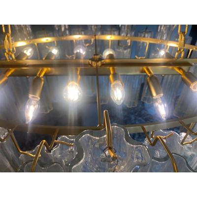  SimoEng Oval Vanished Clear Amber Tronchi Murano Glass Chandelier in Venini Style