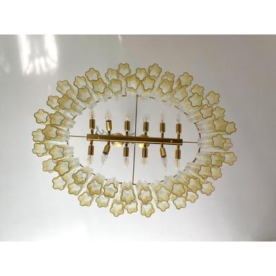  SimoEng Oval Vanished Clear Amber Tronchi Murano Glass Chandelier in Venini Style