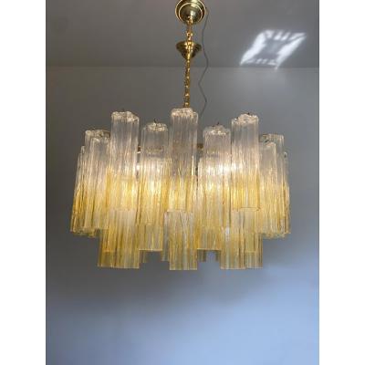  SimoEng Oval Vanished Clear Amber Tronchi Murano Glass Chandelier in Venini Style