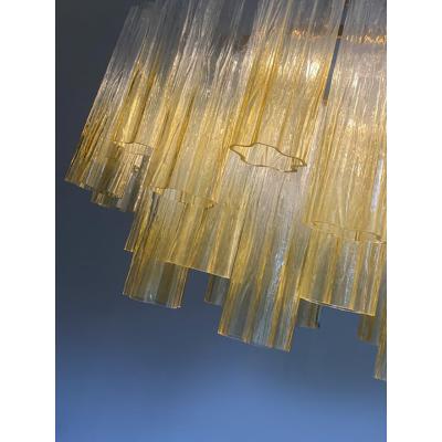  SimoEng Oval Vanished Clear Amber Tronchi Murano Glass Chandelier in Venini Style