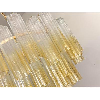  SimoEng Oval Vanished Clear Amber Tronchi Murano Glass Chandelier in Venini Style