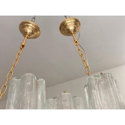  SimoEng Oval Vanished Clear Amber Tronchi Murano Glass Chandelier in Venini Style