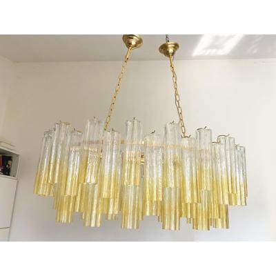  SimoEng Oval Vanished Clear Amber Tronchi Murano Glass Chandelier in Venini Style