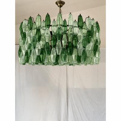  SimoEng Oversized Murano Glass Poliedro Chandelier in Burnished Venini Style