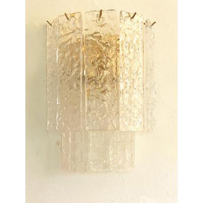  SimoEng Pair of Contemporary Hammered Strips Listelli Murano Glass Gold Wall Sconces