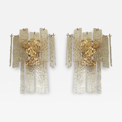  SimoEng Pair of Contemporary Hammered Strips Listelli Murano Glass Wall Sconces