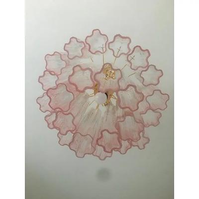  SimoEng Pair of Murano Style Glass Vanished Pink Tronchi Venini Style Chandeliers