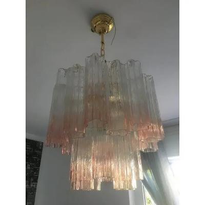  SimoEng Pair of Murano Style Glass Vanished Pink Tronchi Venini Style Chandeliers
