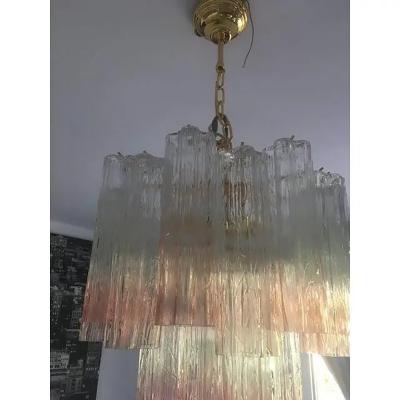  SimoEng Pair of Murano Style Glass Vanished Pink Tronchi Venini Style Chandeliers