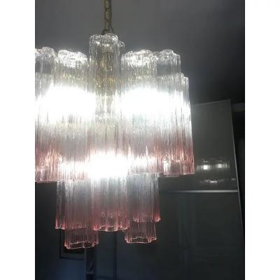  SimoEng Pair of Murano Style Glass Vanished Pink Tronchi Venini Style Chandeliers