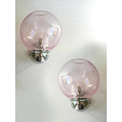  SimoEng Pink Pulegoso Murano Glass Wall Sconces by Simoeng Set of 2