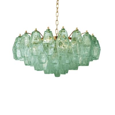  SimoEng Poliedro Murano Glass Green Chandelier With Gold Metal Frame