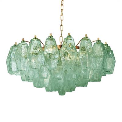  SimoEng Poliedro Murano Glass Green Chandelier With Gold Metal Frame