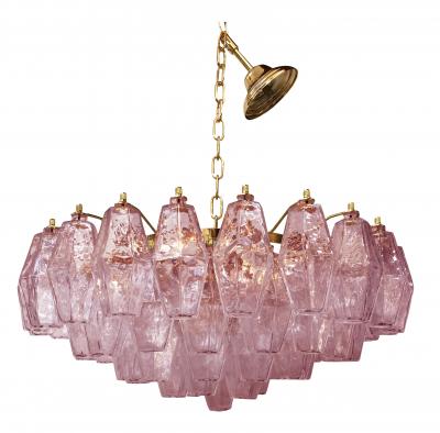  SimoEng Poliedro Murano Glass Pink Chandelier With Gold Metal Frame