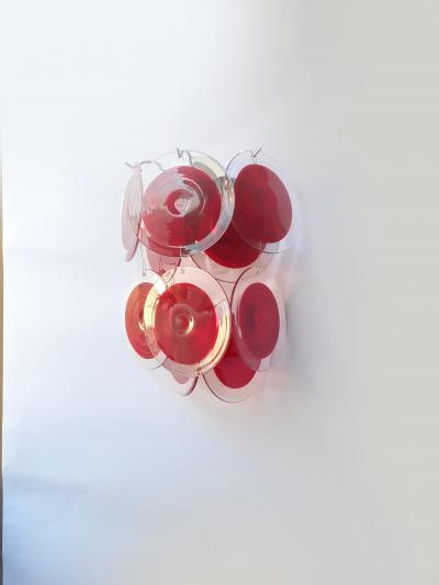  SimoEng Red Murano Glass Disc 2 Level Wall Light Sconce