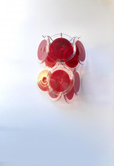  SimoEng Red Murano Glass Disc 2 Level Wall Light Sconce