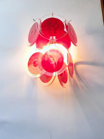  SimoEng Red Murano Glass Disc 2 Level Wall Light Sconce