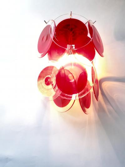  SimoEng Red Murano Glass Disc 2 Level Wall Light Sconce