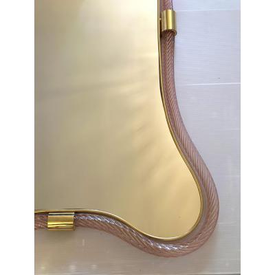  SimoEng Scenographic Pink and Gold Mirror With Torchon Murano Style Glass