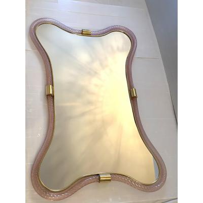  SimoEng Scenographic Pink and Gold Mirror With Torchon Murano Style Glass