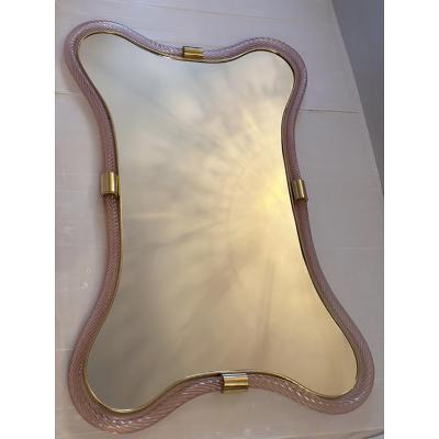  SimoEng Scenographic Pink and Gold Mirror With Torchon Murano Style Glass