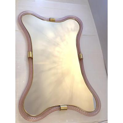  SimoEng Scenographic Pink and Gold Mirror With Torchon Murano Style Glass