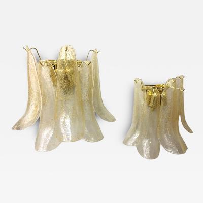  SimoEng Set of 2 Clear Gold Petali Murano Glass Wall Sconces in Vintage Style