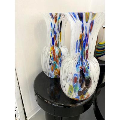  SimoEng Set of 2 Contemporany Vases Murrine Sphere in Murano Style Glass