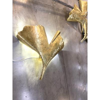  SimoEng Set of 2 Contemporary Italian Brass Leaf Wall Sconce by Simoeng