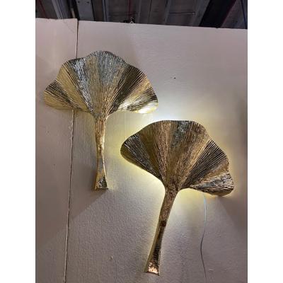  SimoEng Set of 2 Contemporary Italian Brass Leaf Wall Sconce by Simoeng