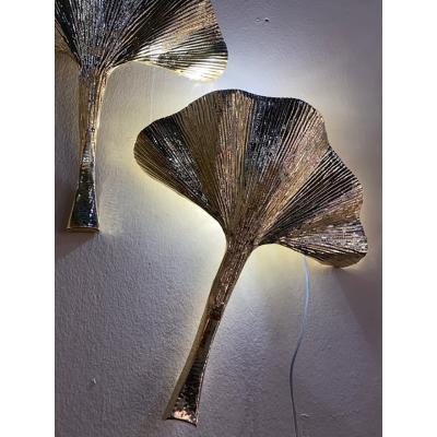  SimoEng Set of 2 Contemporary Italian Brass Leaf Wall Sconce by Simoeng