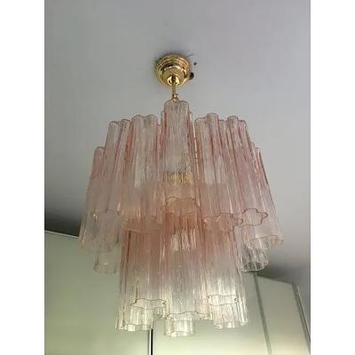  SimoEng Set of 2 Contemporary Murano Style Glass Pink Tronchi Chandelier