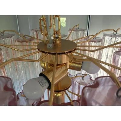  SimoEng Set of 2 Contemporary Murano Style Glass Pink Tronchi Chandelier