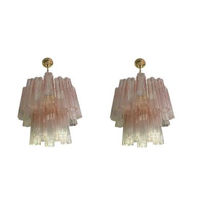  SimoEng Set of 2 Contemporary Murano Style Glass Pink Tronchi Chandelier