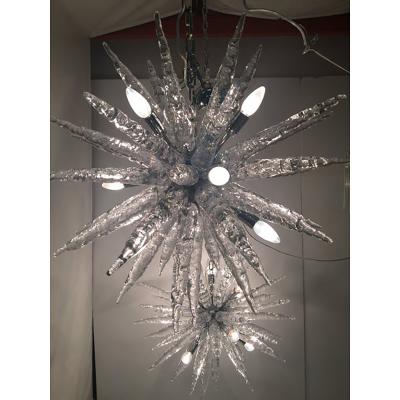 SimoEng Set of 2 Murano Glass Ice Clear Sputnik Italian Chandelier