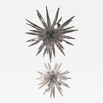  SimoEng Set of 2 Murano Glass Ice Clear Sputnik Italian Chandelier