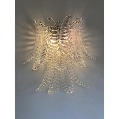  SimoEng Set of 4 Transparent Felci Murano Style Glass Wall Sconces