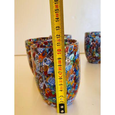  SimoEng Set of 6 Multicolor Floral Murrine Glasses in the Style of Murano Glass