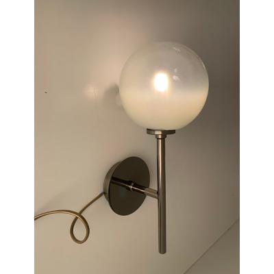  SimoEng Set of Two Contemporary Gradient White Sphere in Black Nikel Wall Sconces