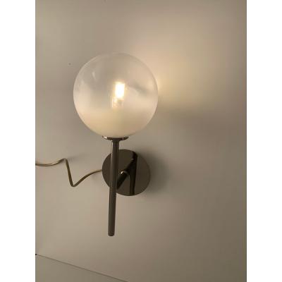  SimoEng Set of Two Contemporary Gradient White Sphere in Black Nikel Wall Sconces
